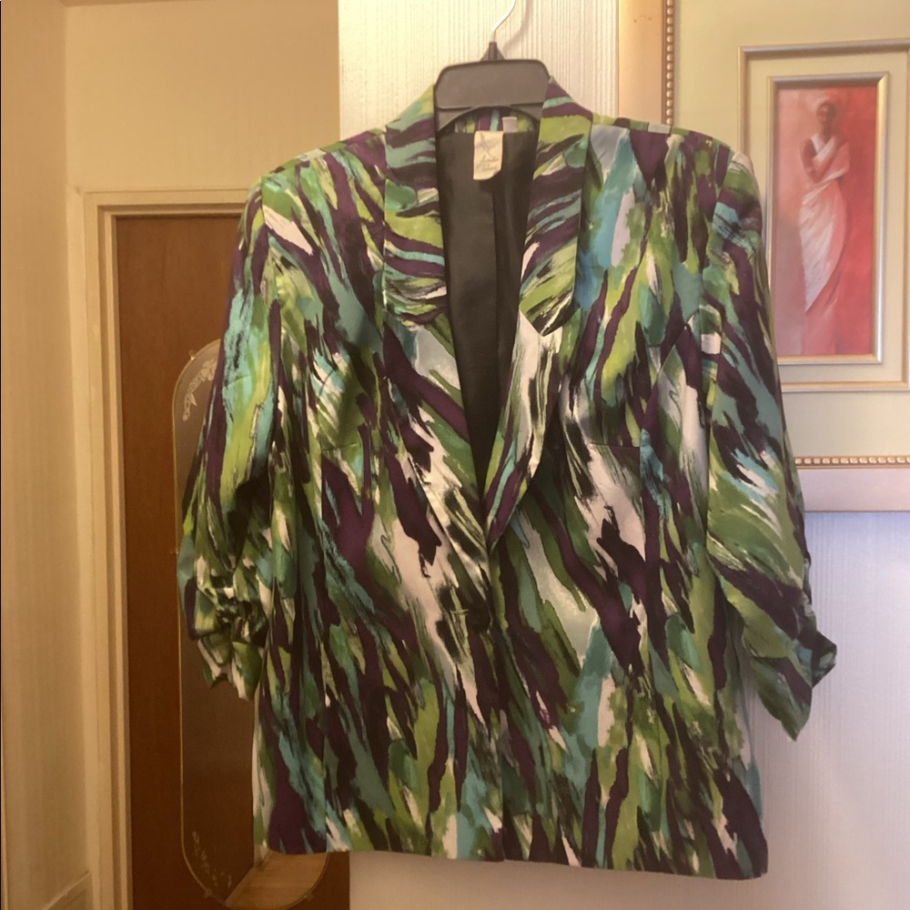 LAVENDER & HONEY LADIES GREEN & PURPLE LONG SLEEVE JACKET SZ L $19.